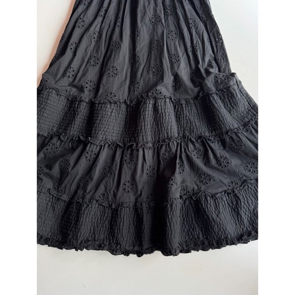 GAP Black Cotton Eyelet Voile Button Front Ruffle Hem A-Line Midi Dress, Size XS - Picture 10 of 14